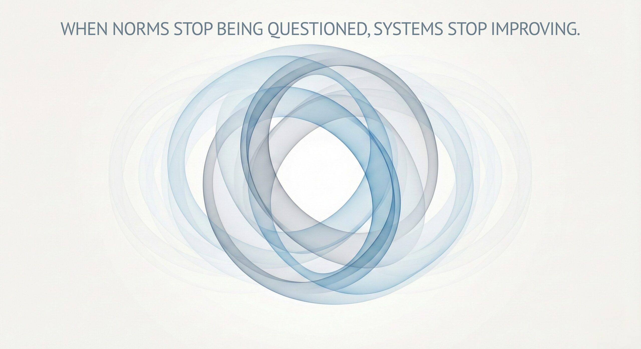 Abstract overlapping circular shapes forming a continuous loop, representing recurring systems and self-reinforcing norms within the Normacism framework by adam ace spencer